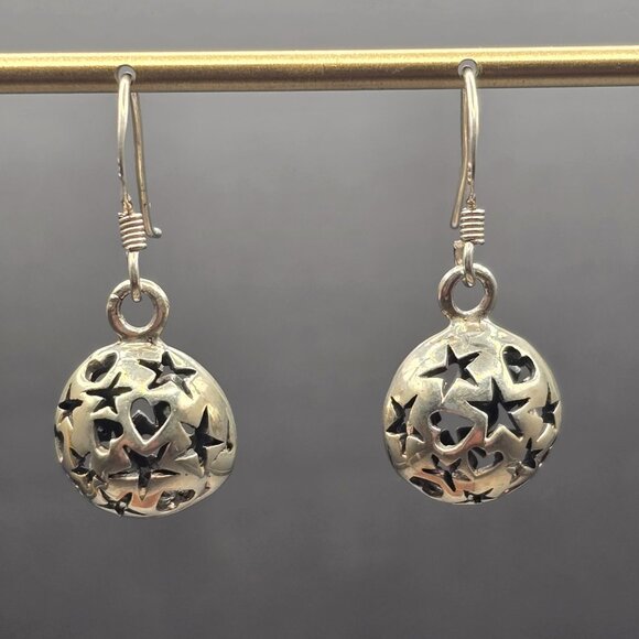VTG Sterling Silver Star Heart Cutout Drop Earrings 1.25" Celestial Dangles 6.6g - Picture 6 of 6